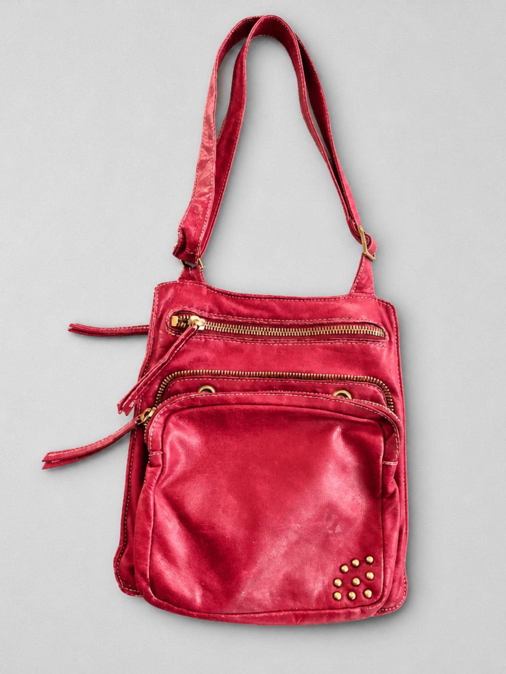 Made in Italy Women's Red Leather Crossbody Bag with Gold Hardware